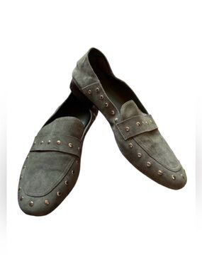 Black Suede Studio Olive Green Studded 9 Edgy Earthy Preppy Chic Modern Loafers